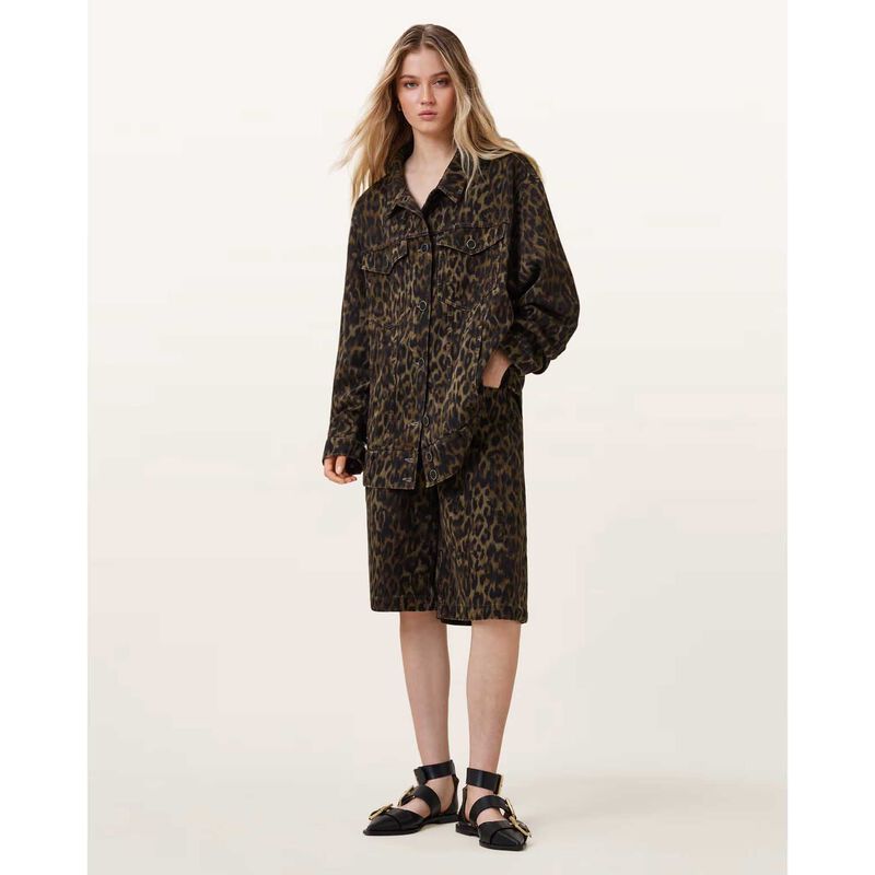 AllSaints Willow Leopard Print Denim Jacket image number 3